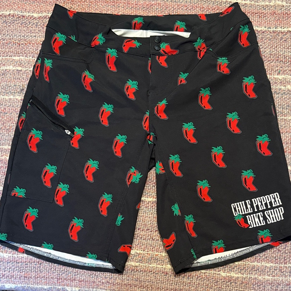 Shebeest MTB Black Shorts with Red Pepper Print chili pepper bone shop Moab